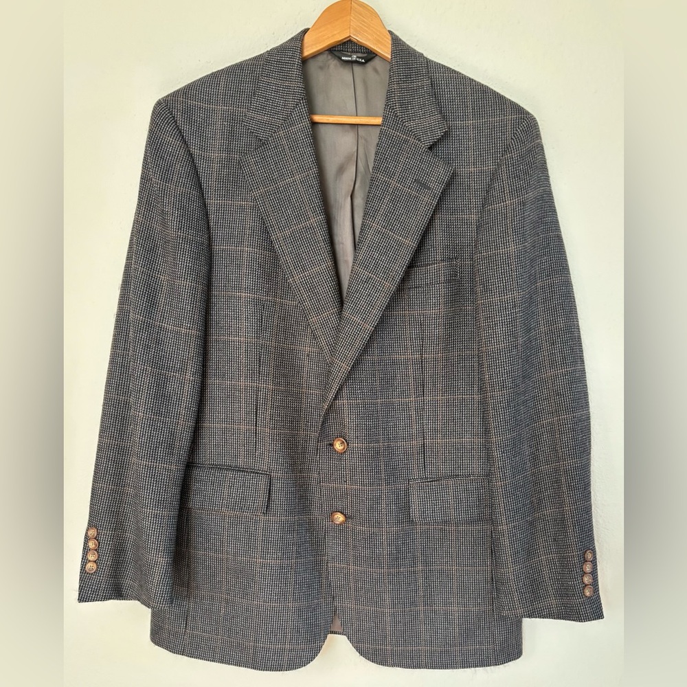 Polo University Club Ralph Lauren Plaid Sport Coat 42L Houndstooth Wool Blazer